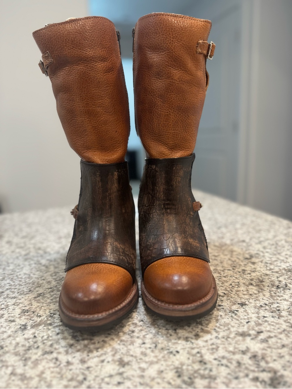 NEW Freebird Clayton Two-Tone Brown Leather Heeled Boots